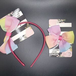 SCUNCI pink headband with rainbow bow with hair clip bow NWT
